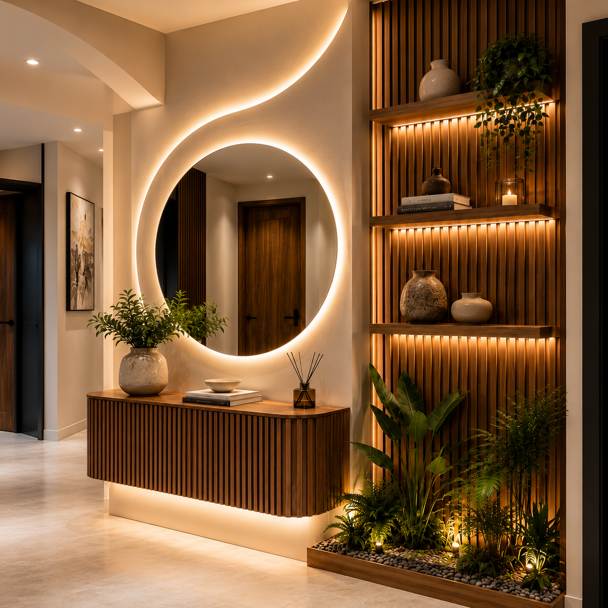 Foyer Interior Design with Decorative Wall Paneling