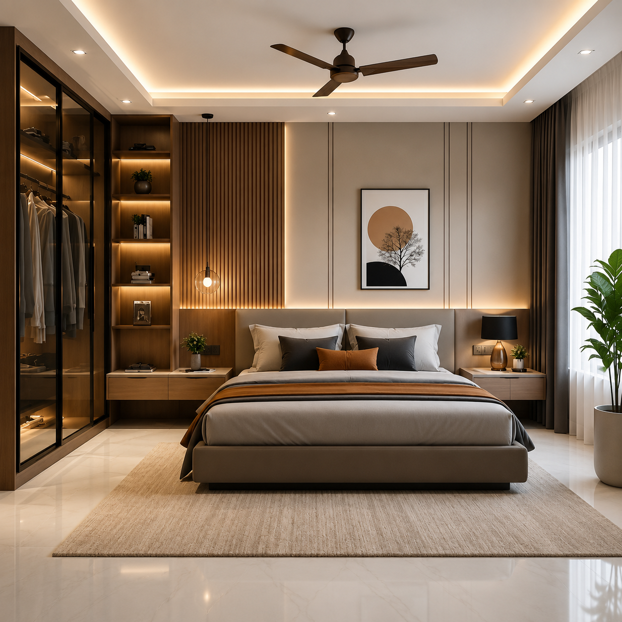 Modern Bedroom with Full-Height Modular Wardrobe